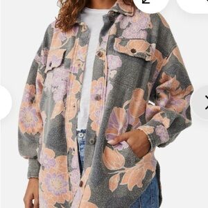 New Free People Printed Ruby Jacket in Charcoal Combo
